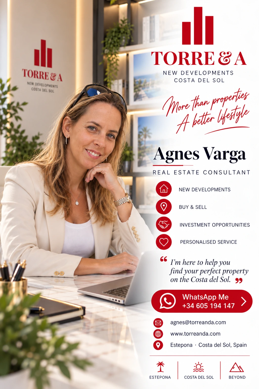 Agnes Varga, TORRE & A real estate consultant for new-build properties in Estepona and Costa del Sol